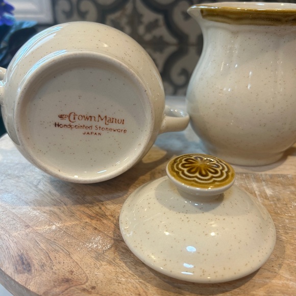 VINTAGE 70s STONEWARE BY CROWN MANOR- SUGAR & CREAM SET- MADE IN JAPAN - Picture 3 of 11